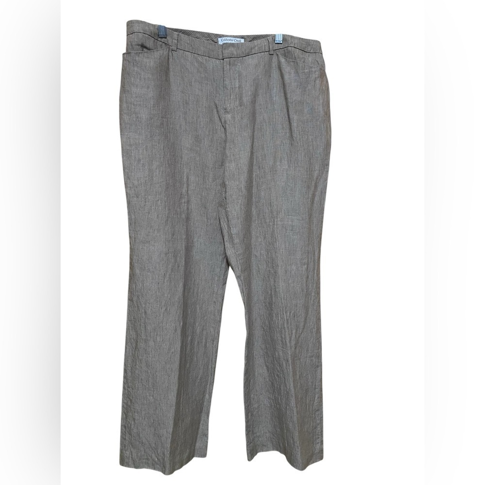 Coldwater Creek Natural Fit Tan & Cream Linen Stripe Pants, Size 14.